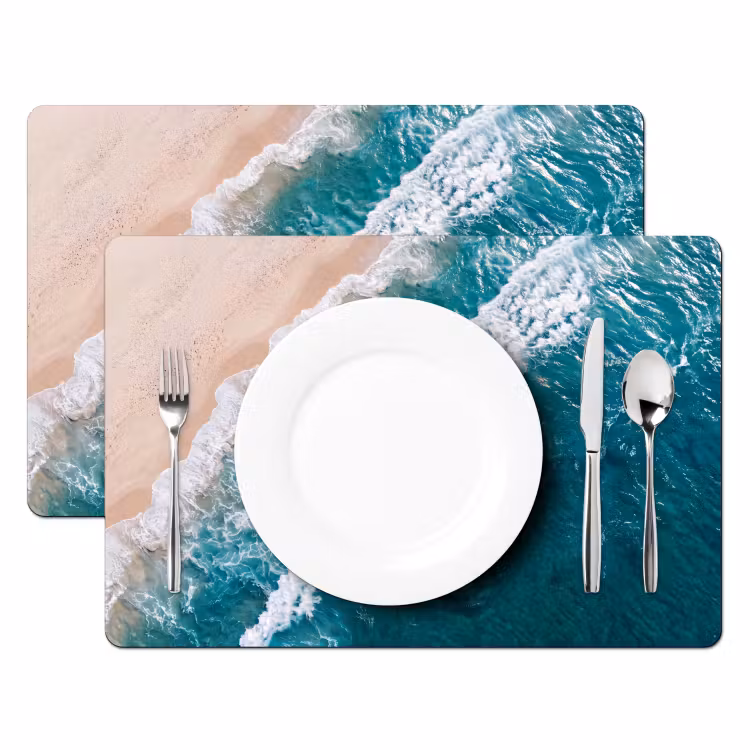 Zee - Strand - Golven - Natuur - Blauw Placemat vinyl groot -zzsfeer2_Kitchenyeah-website