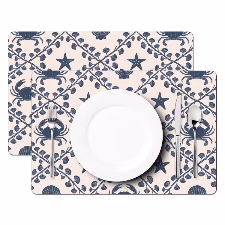 Zee - Krab - Zeester - Patroon - Blauw Placemat vinyl groot -zzsfeer2_Kitchenyeah-website