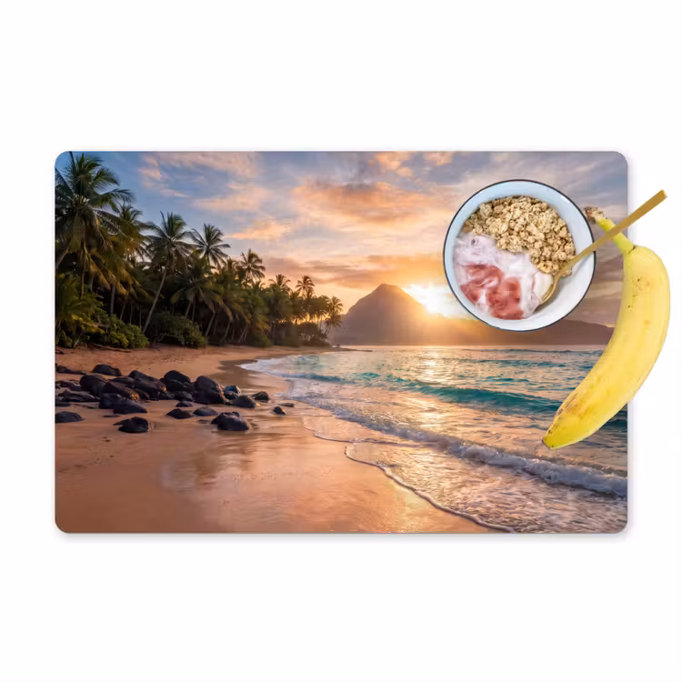 Zee - Berg - Landschap - Tropisch - Goud Placemat vinyl groot -zzzproduct_Kitchenyeah-website