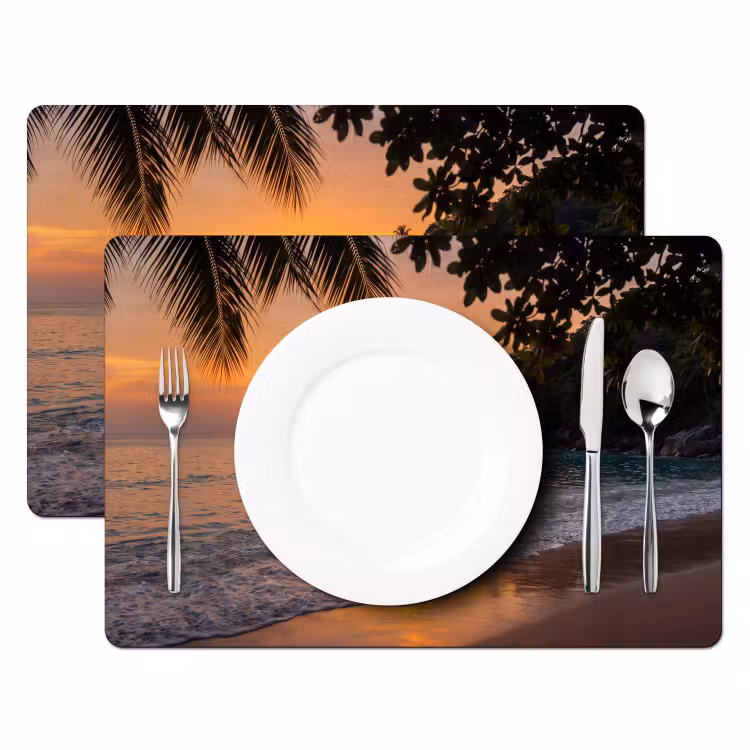 Zee - Zonsondergang - Boot - Natuur - Oranje Placemat vinyl groot -zzsfeer2_Kitchenyeah-website