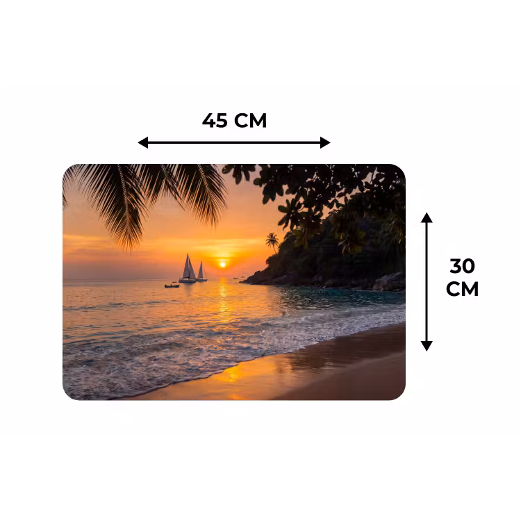 Zee - Zonsondergang - Boot - Natuur - Oranje Placemat vinyl groot -specs