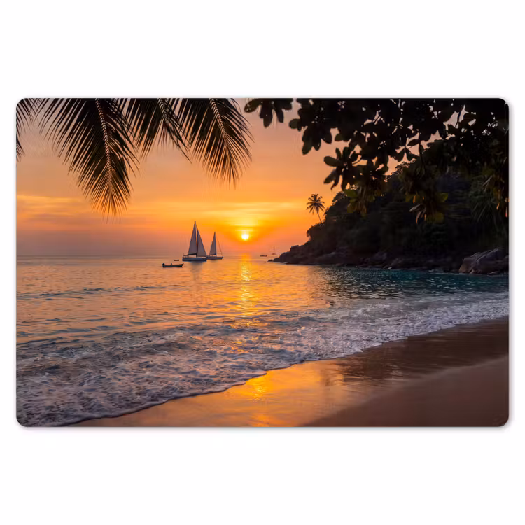 Zee - Zonsondergang - Boot - Natuur - Oranje Placemat vinyl groot -zzsfeer1_Kitchenyeah-website