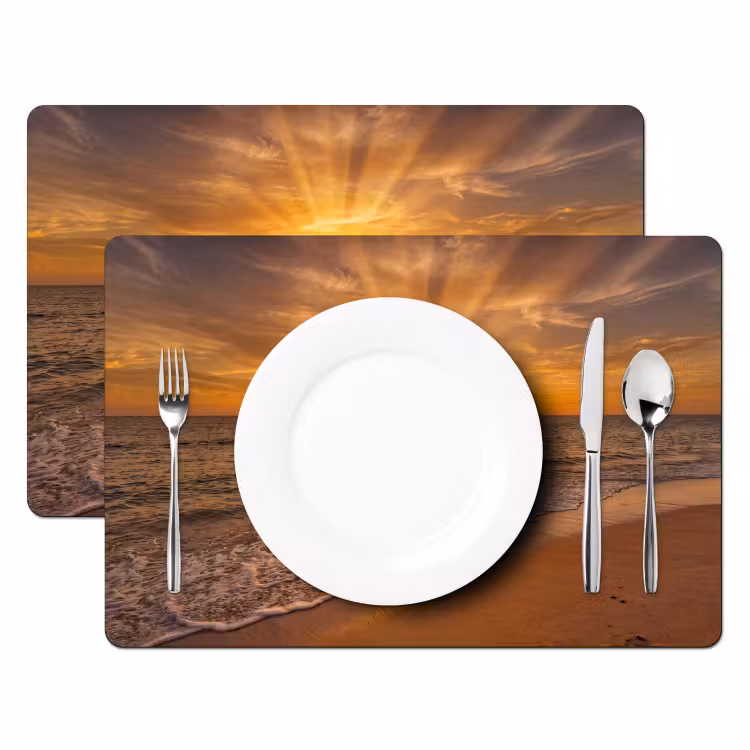 Zee - Zonsondergang - Golven - Kust - Oranje Placemat vinyl groot -zzsfeer2_Kitchenyeah-website