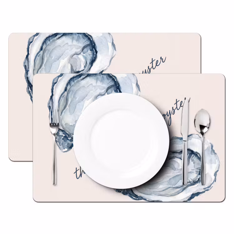 Zeeleven - Oester - Aquarel - Minimalistisch - Blauw Placemat vinyl groot -zzsfeer2_Kitchenyeah-website