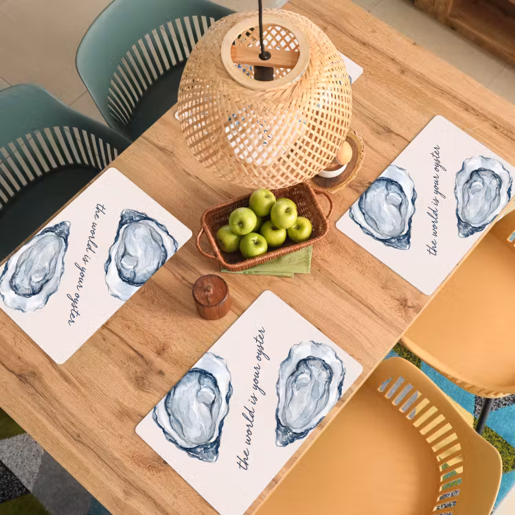 Zeeleven - Oester - Aquarel - Minimalistisch - Blauw Placemat vinyl groot -zzsfeer5_Kitchenyeah-website