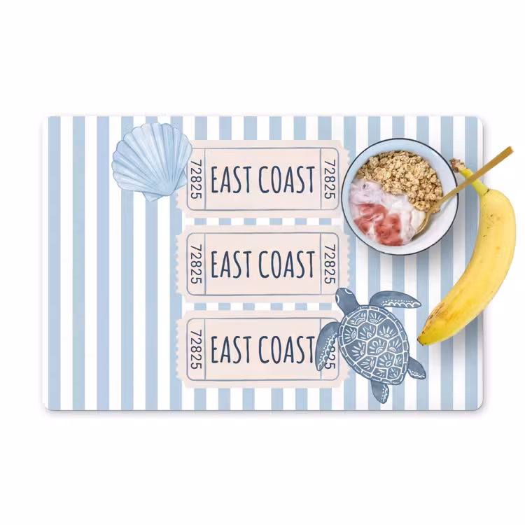 Schelp - Oceaan - Kust - Blauw - Illustratie Placemat vinyl groot -zzzproduct_Kitchenyeah-website