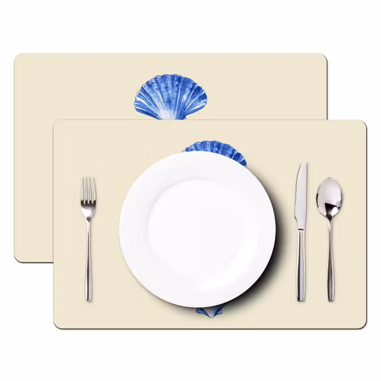 Schelpen - Blauw - Beige Placemat vinyl groot -zzsfeer2_Kitchenyeah-website