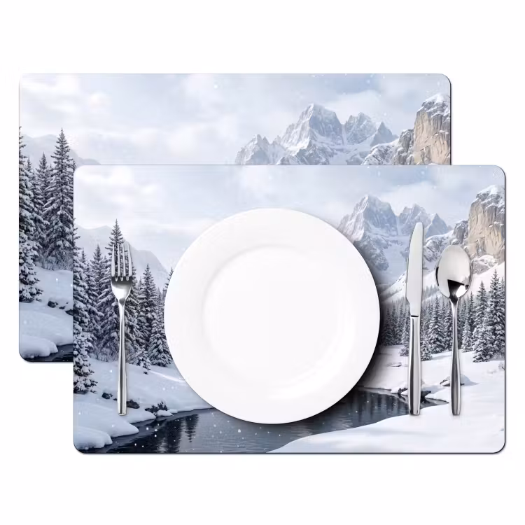 Sneeuwlandschap - Bergen - Rivier - Winter Placemat vinyl groot -zzsfeer2_Kitchenyeah-website