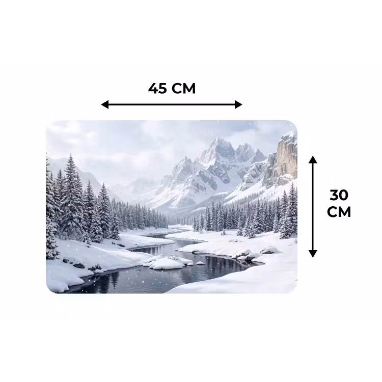 Sneeuwlandschap - Bergen - Rivier - Winter Placemat vinyl groot -specs