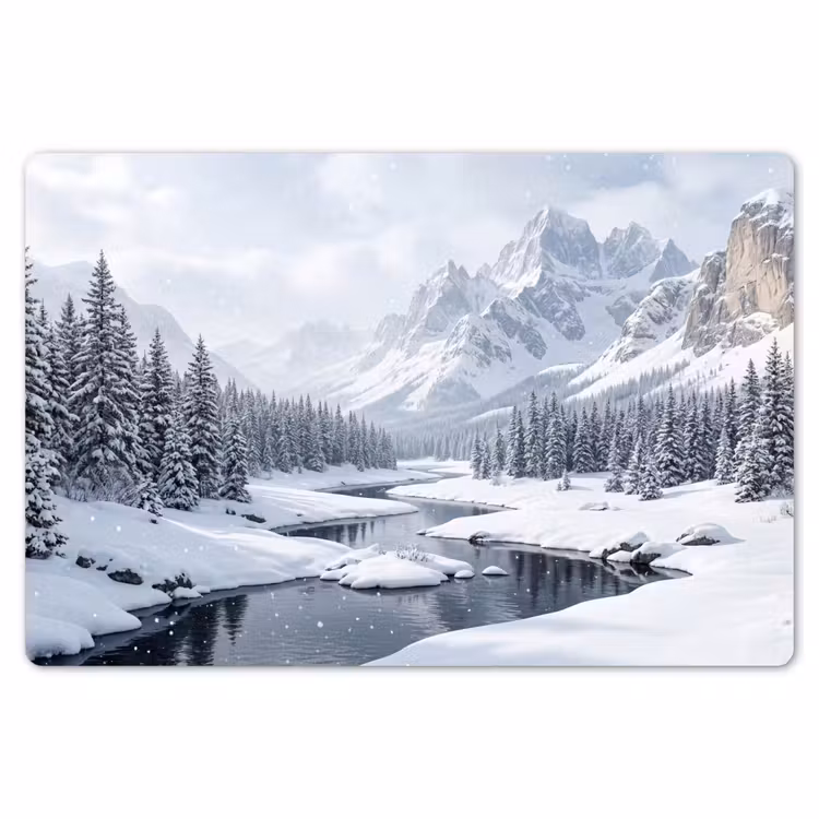 Sneeuwlandschap - Bergen - Rivier - Winter Placemat vinyl groot -zzsfeer1_Kitchenyeah-website