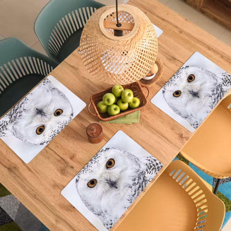 Sneeuwuil - Oog - Wildlife - Wit Placemat vinyl groot -zzsfeer5_Kitchenyeah-website