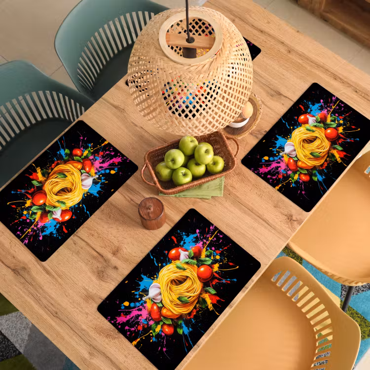 Spaghetti - Graffiti - Verf - Kleurrijk - Eten - Modern Placemat vinyl groot -zzsfeer5_Kitchenyeah-website