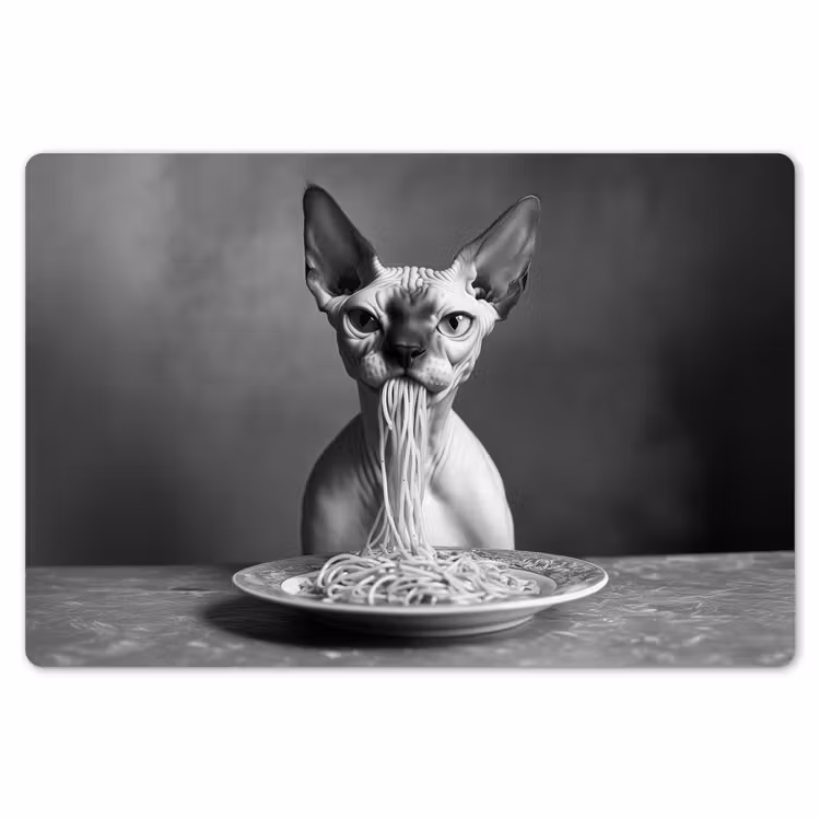 Sphynx - Kat - Dieren - Humor - Spaghetti - Zwart Wit Placemat vinyl groot -zzsfeer1_Kitchenyeah-website