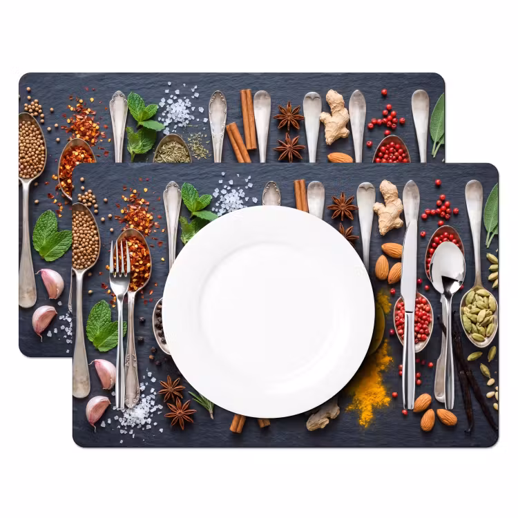 Kruiden - Lepels - Culinair - Kleurrijk - Sfeervol Placemat vinyl groot -zzsfeer2_Kitchenyeah-website
