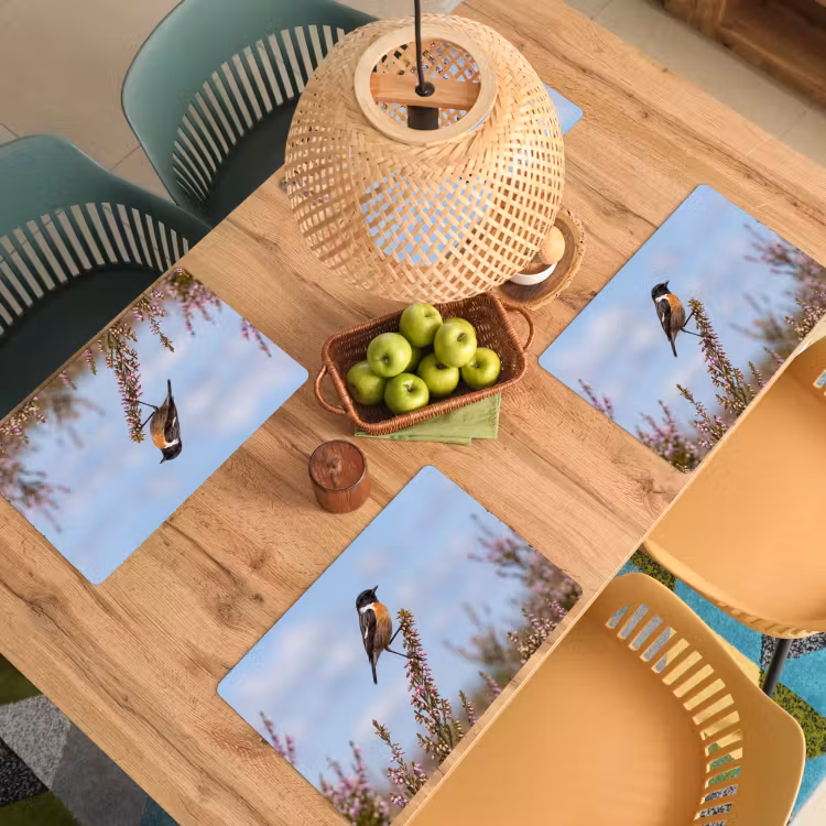 Roodborsttapuit - Heide - Paars - Natuur - Sfeervol Placemat vinyl groot -zzsfeer5_Kitchenyeah-website