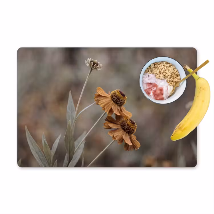 Zonnehoed - Droogbloemen - Geel - Warm Placemat vinyl groot -zzzproduct_Kitchenyeah-website