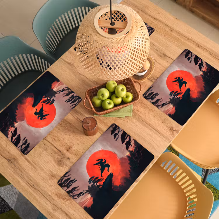 Zon - Krijger - Bomen - Bergen Placemat vinyl groot -zzsfeer5_Kitchenyeah-website