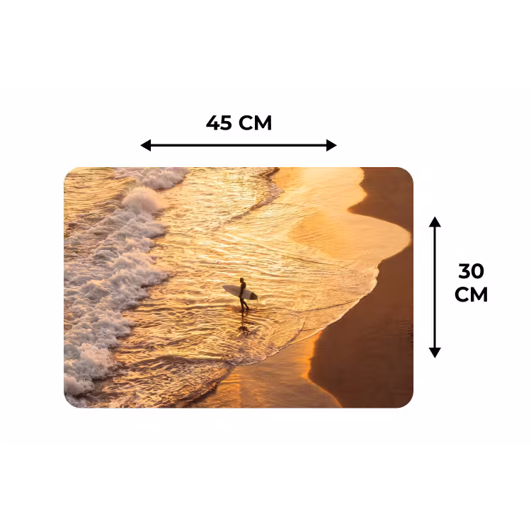 Surfer - Strand - Zonsondergang - Oceaan - Goud Placemat vinyl groot -specs