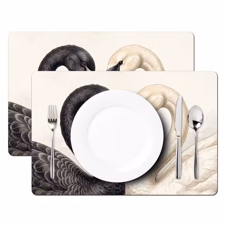 Zwanen - Hartvorm - Dieren Placemat vinyl groot -zzsfeer2_Kitchenyeah-website
