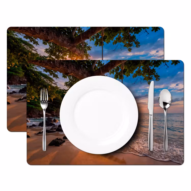Schommel - Strand - Zonsondergang - Natuur - Oranje Placemat vinyl groot -zzsfeer2_Kitchenyeah-website