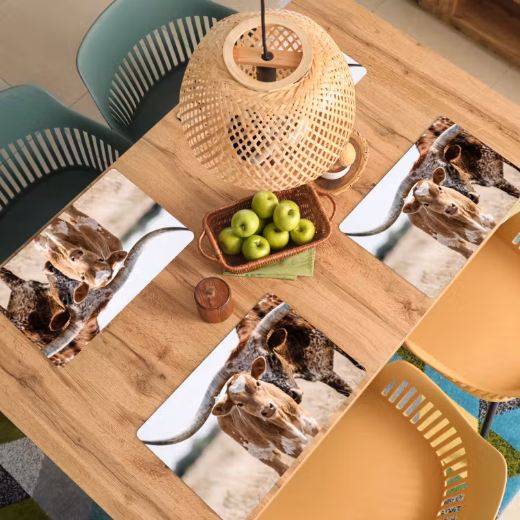 Texas Longhorn - Kalf - Weide - Dieren Placemat vinyl groot -zzsfeer5_Kitchenyeah-website