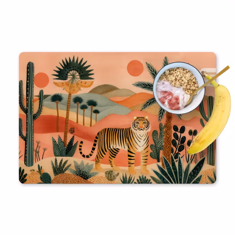 Tijger - Palmen - Cactus - Oranje Placemat vinyl groot -zzzproduct_Kitchenyeah-website