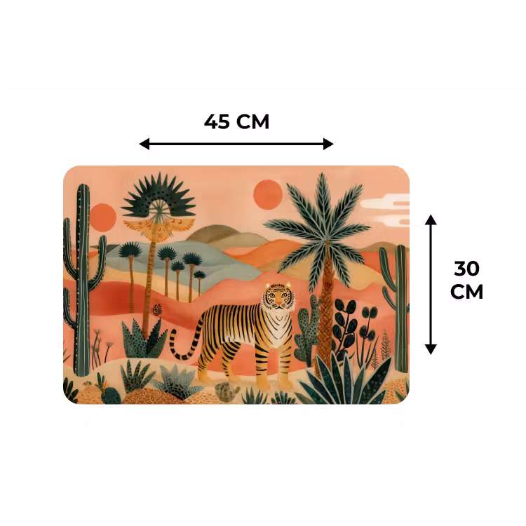 Tijger - Palmen - Cactus - Oranje Placemat vinyl groot -specs