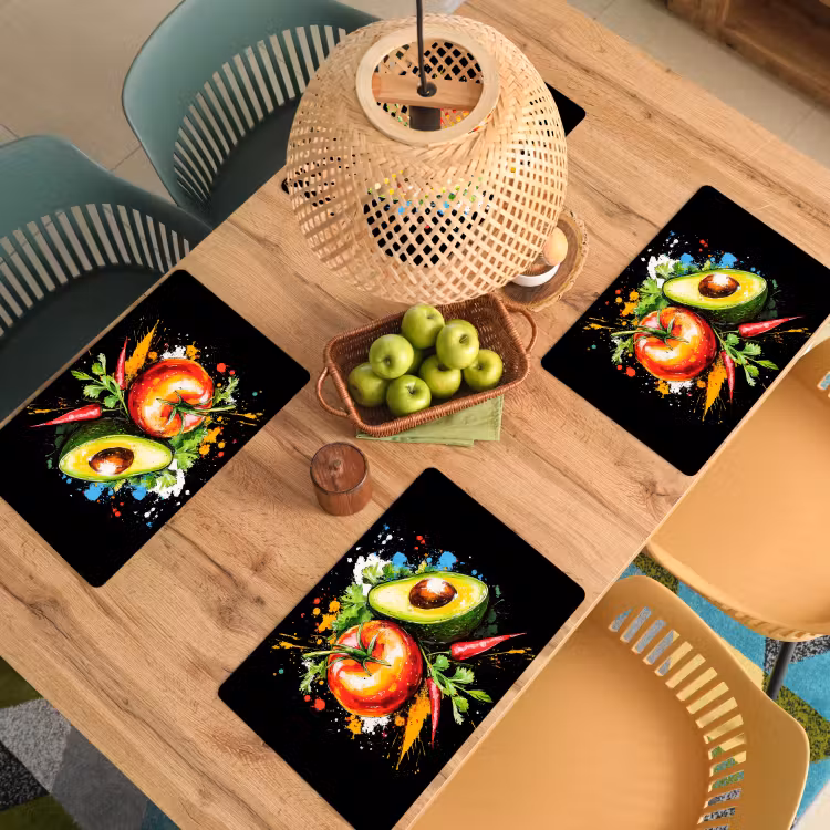 Tomaat - Avocado - Peper - Graffiti - Verf - Modern Placemat vinyl groot -zzsfeer5_Kitchenyeah-website