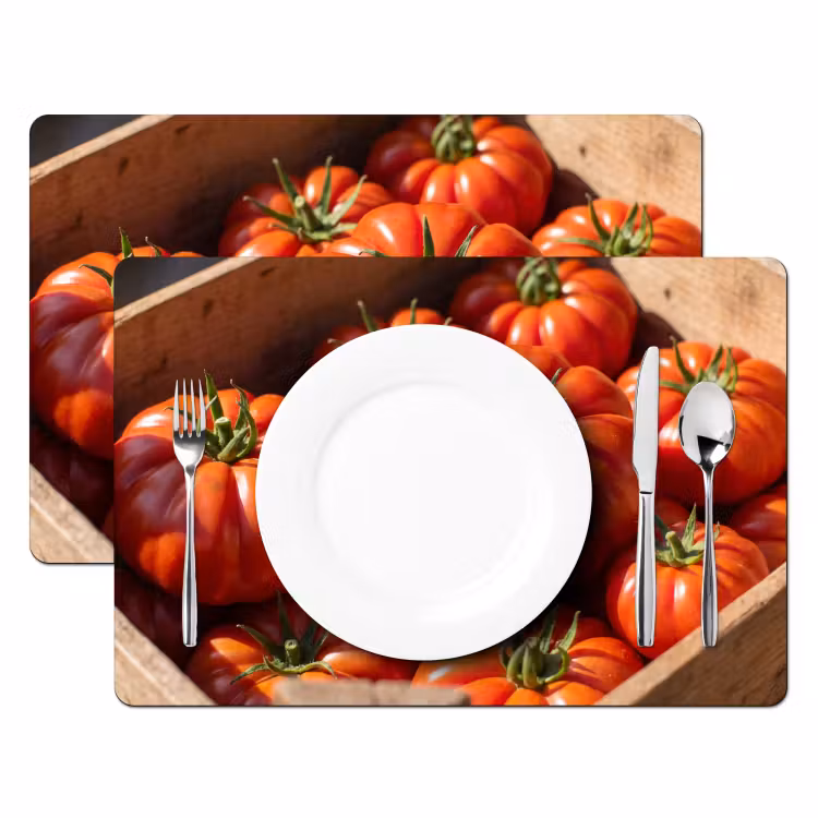 Placemat - 6 pieces - Tomato - Wooden - Crate - Tomaat - Houten - Kist Placemat vinyl groot
