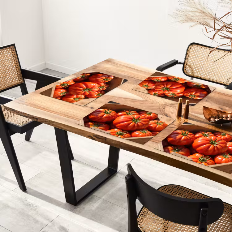 Placemat - 6 pieces - Tomato - Wooden - Crate - Tomaat - Houten - Kist Placemat vinyl groot