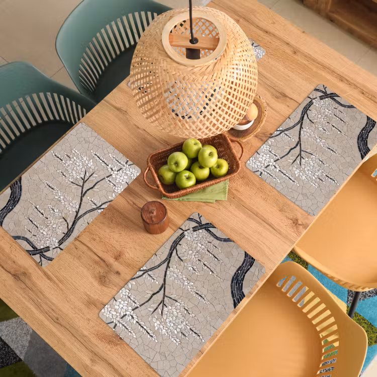 Boom - Bloemen - Mozaïek - Kunst - Wit Placemat vinyl groot -zzsfeer5_Kitchenyeah-website