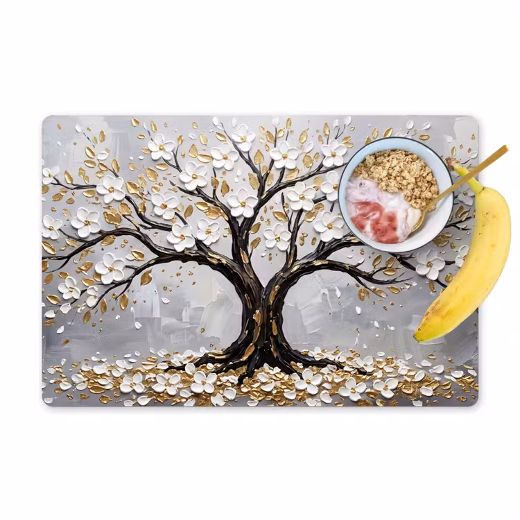 Boom - Bloemen - Natuur - Abstract - Wit Placemat vinyl groot -zzzproduct_Kitchenyeah-website