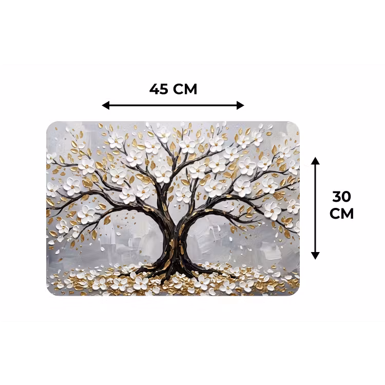 Boom - Bloemen - Natuur - Abstract - Wit Placemat vinyl groot -specs
