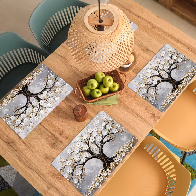 Boom - Bloemen - Natuur - Abstract - Wit Placemat vinyl groot -zzsfeer5_Kitchenyeah-website