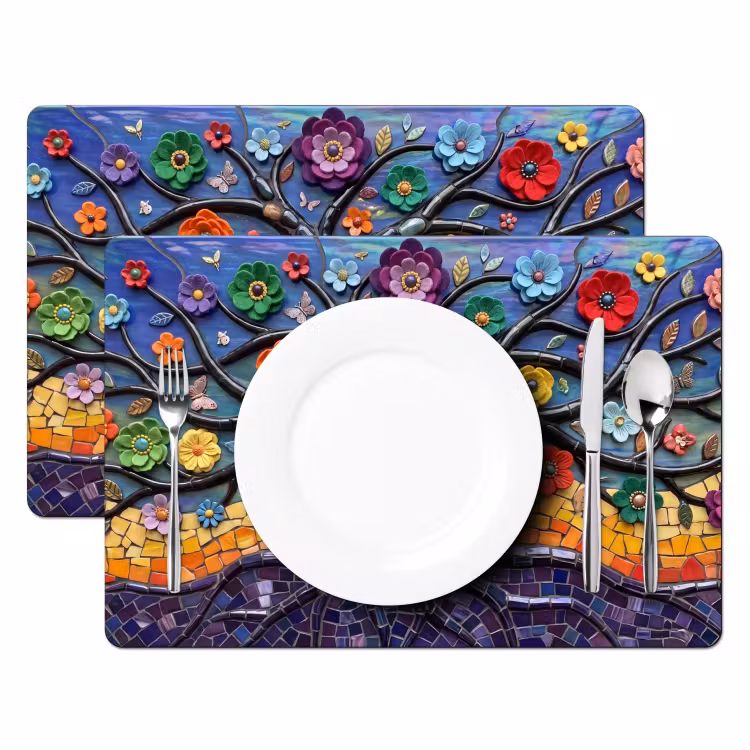 Levensboom - Mozaïek - Bloemen - Kleurrijk - Vrolijk Placemat vinyl groot -zzsfeer2_Kitchenyeah-website