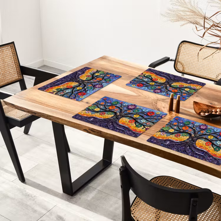 Levensboom - Mozaïek - Bloemen - Kleurrijk - Vrolijk Placemat vinyl groot -zzsfeer4_Kitchenyeah-website