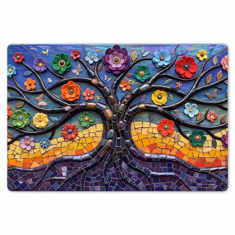 Levensboom - Mozaïek - Bloemen - Kleurrijk - Vrolijk Placemat vinyl groot -zzsfeer1_Kitchenyeah-website