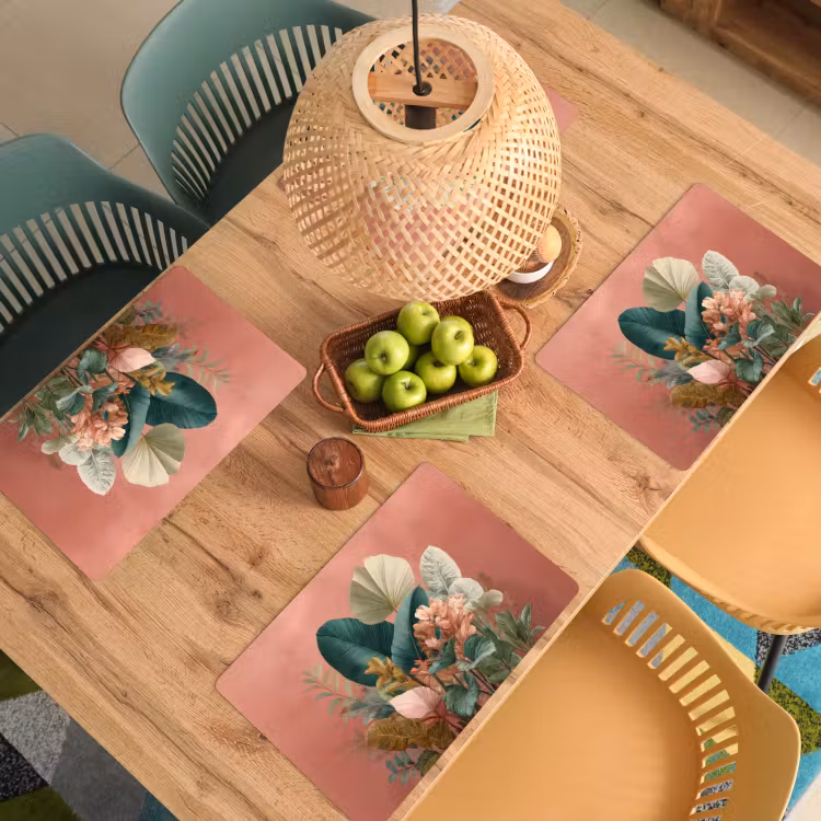 Tropische bladeren - Bloemen - Roze - groen Placemat vinyl groot -zzsfeer5_Kitchenyeah-website