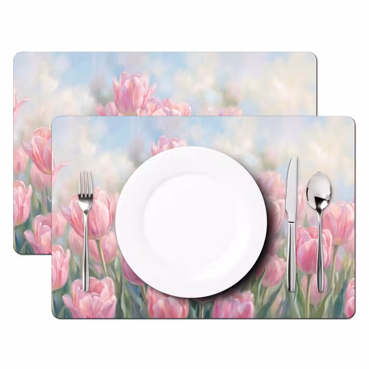 Tulpen - Veld - Lente - Roze Placemat vinyl groot -zzsfeer2_Kitchenyeah-website