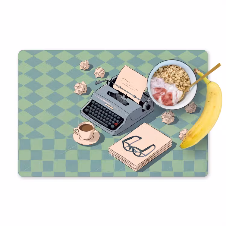 Typemachine - Kantoor - Vintage - Illustratie - Groen Placemat vinyl groot -zzzproduct_Kitchenyeah-website