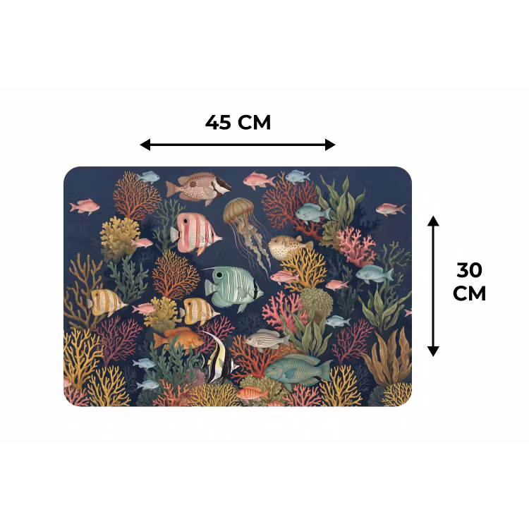 Onderwaterwereld - Vissen - Koraal - Illustratie - Kleurrijk Placemat vinyl groot -specs