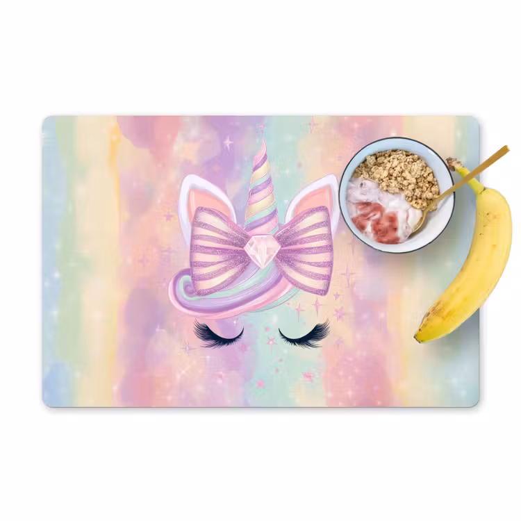 Eenhoorn - Glitters - Regenboog - Pastel Placemat vinyl groot -zzzproduct_Kitchenyeah-website