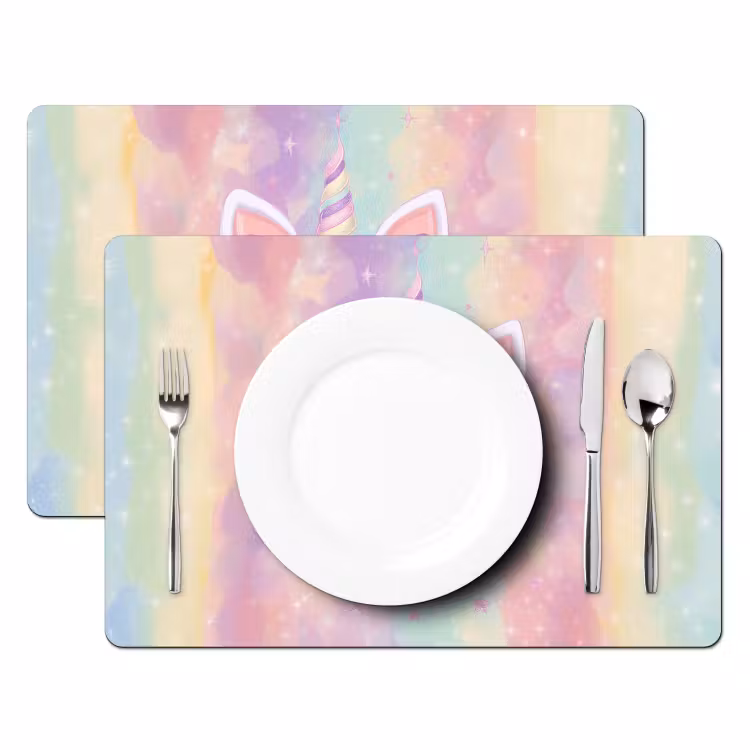 Eenhoorn - Glitters - Regenboog - Pastel Placemat vinyl groot -zzsfeer2_Kitchenyeah-website