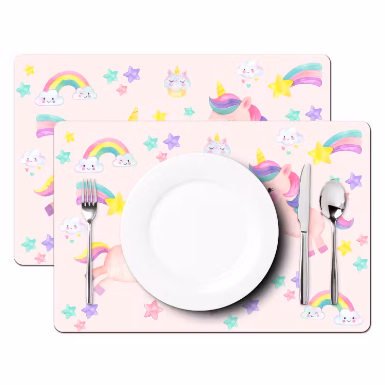 Unicorn - regenboog - Roze - Meisje - Kinderen Placemat vinyl groot -zzsfeer2_Kitchenyeah-website