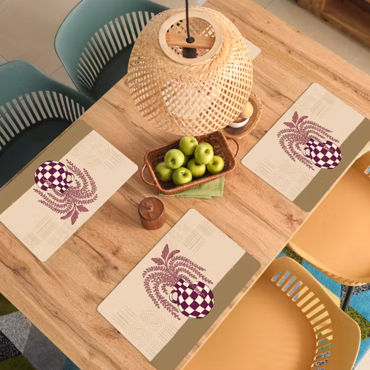 Vaas - Geruit - Planten - Modern - Paars Placemat vinyl groot -zzsfeer5_Kitchenyeah-website