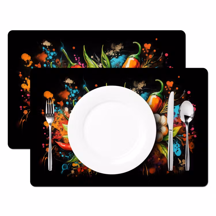 Groente - Peper - Knoflook - Graffiti - Verf - Kleurrijk Placemat vinyl groot -zzsfeer2_Kitchenyeah-website