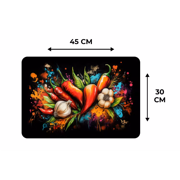 Groente - Peper - Knoflook - Graffiti - Verf - Kleurrijk Placemat vinyl groot -specs