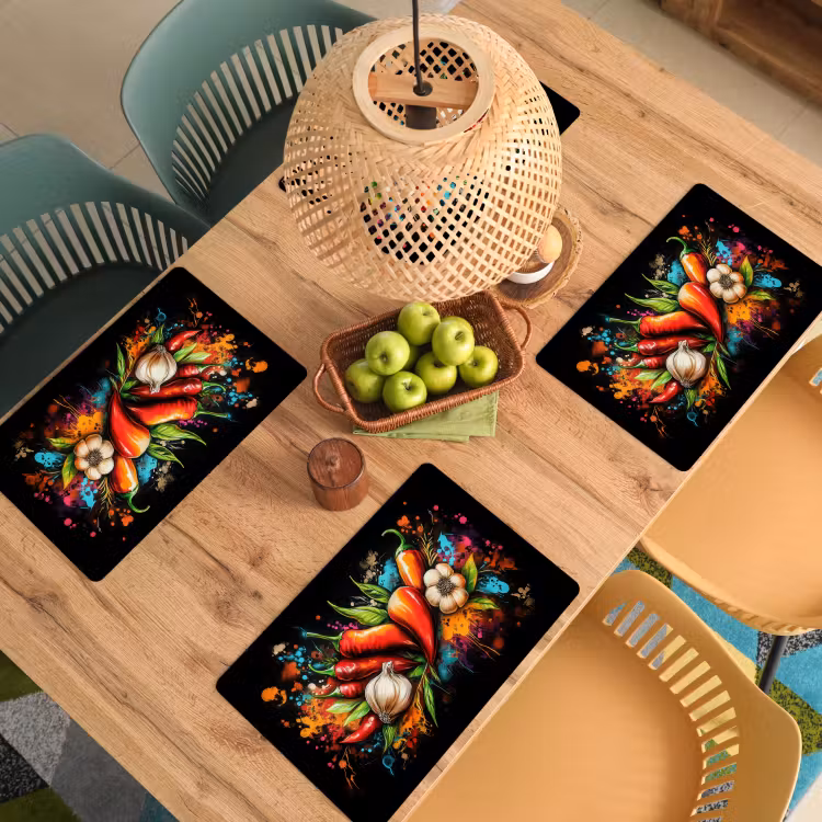 Groente - Peper - Knoflook - Graffiti - Verf - Kleurrijk Placemat vinyl groot -zzsfeer5_Kitchenyeah-website