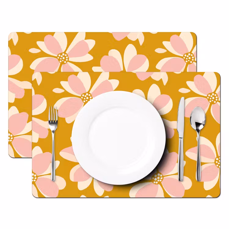 Vintage - Bloemen - Okergeel Placemat vinyl groot 368 -zzsfeer2_Kitchenyeah-website