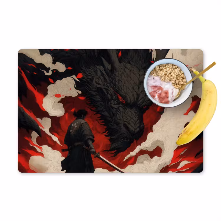 Krijger - Draak - Zwart - Rood - Rook Placemat vinyl groot -zzzproduct_Kitchenyeah-website